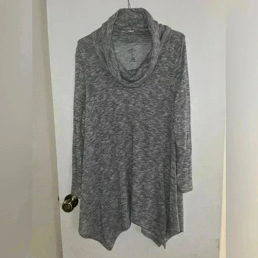 St. Johns Bay Womens 1x Silver Long Sleeve Turtleneck Stretch sweater dress